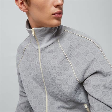 gucci gg zippper jacket|GG nylon jacquard zip jacket in light grey .